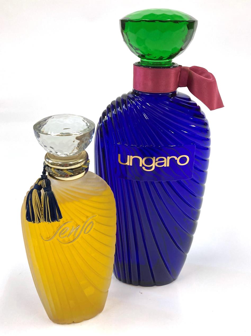 Ungaro Large Advertising Display Dummy Factice, the purple glass bottle moulded with 'draping', with