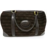 A Circa 1980s Céline Dark Brown Suede Duffle Handbag, printed with a 'CC' and chain pattern, trimmed