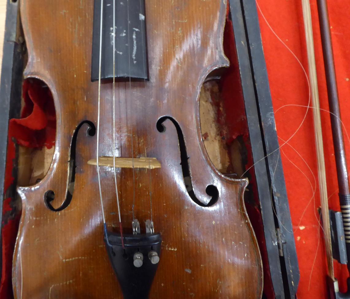 Violin 14 1/8'' two piece back, ebony fingerboard, branded 'Hopf' on back under button, cased with - Image 3 of 21