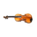 Violin 13" two piece back, labelled 'Copy of Antonius Stradivarius Made in Czechoslovakia'