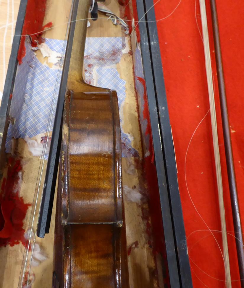 Violin 14 1/8'' two piece back, ebony fingerboard, branded 'Hopf' on back under button, cased with - Image 9 of 21
