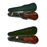 Violin 13 3/8'' one piece back with label 'The Maidstone School Orchestra Association' cased;