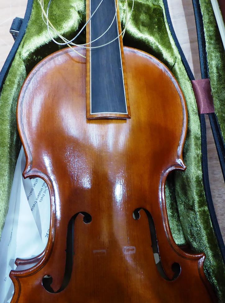 Baroque Violin 14'' two piece back, ebony pegs, ebony inlay to fingerboard and tailpiece, - Image 4 of 20