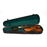 Violin 14'' two piece back, ebony fingerboard, tailpiece and pegs, labelled 'Antonius Stradivarius