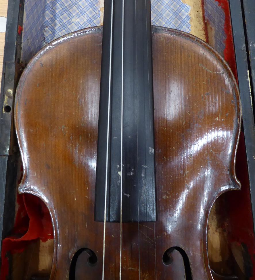 Violin 14 1/8'' two piece back, ebony fingerboard, branded 'Hopf' on back under button, cased with - Image 4 of 21