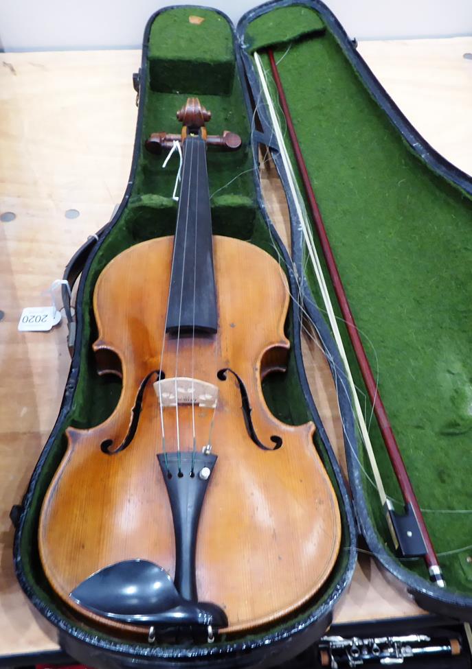 Violin 14'' two piece back, ebony fingerboard, labelled 'Jacobus Stainer In Absam Prope Oenipontum - Image 2 of 23