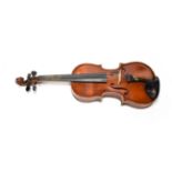 Violin 12 3/4'' two piece back, student instrument labelled 'Antonius Stradivarius'