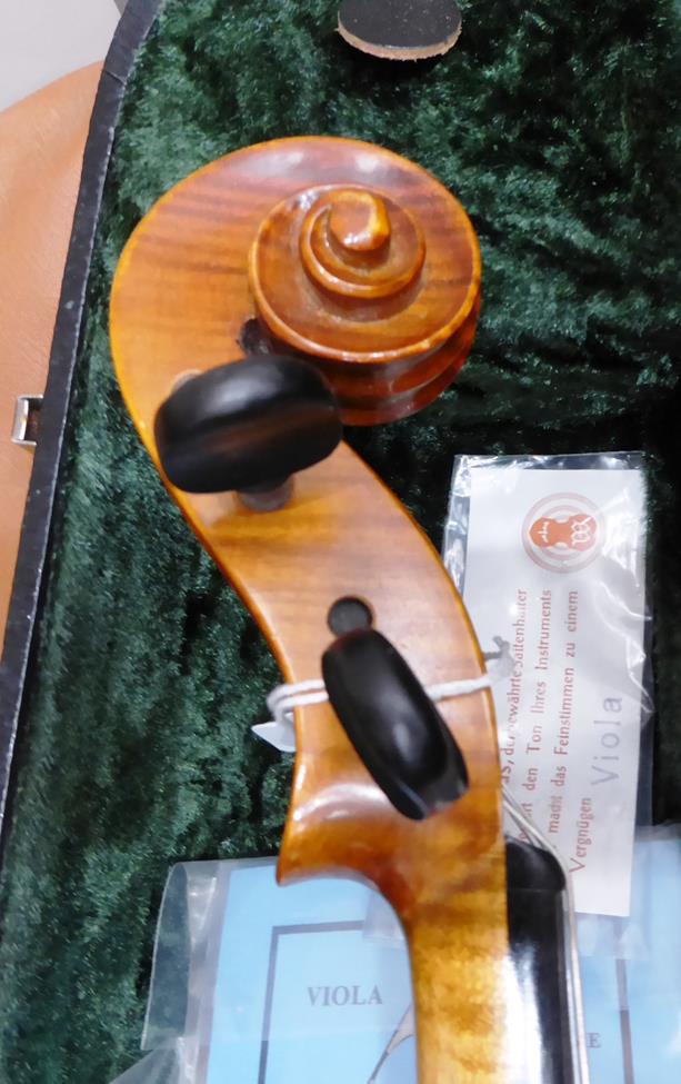 Viola 15 1/2'' two piece back, ebony pegs and fingerboard, labelled 'Handarbeit Aus Mittenwald', - Image 10 of 20