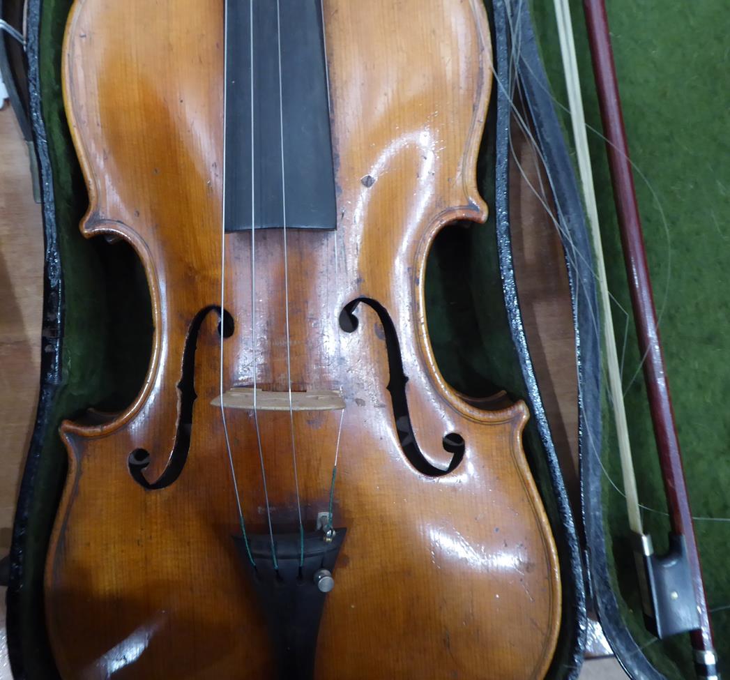 Violin 14'' two piece back, ebony fingerboard, labelled 'Jacobus Stainer In Absam Prope Oenipontum - Image 4 of 23