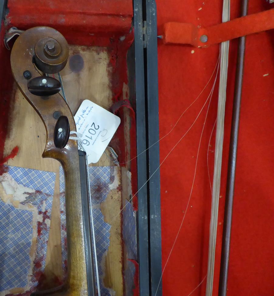 Violin 14 1/8'' two piece back, ebony fingerboard, branded 'Hopf' on back under button, cased with - Image 16 of 21