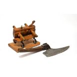 Sash Fillister Plane with brass fittings 8 1/2'', together with a 18th century Coopers side axe with