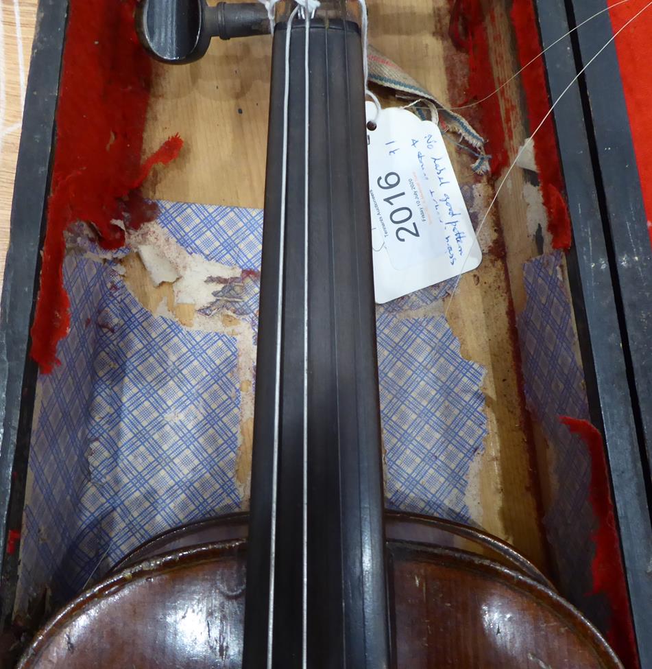 Violin 14 1/8'' two piece back, ebony fingerboard, branded 'Hopf' on back under button, cased with - Image 5 of 21