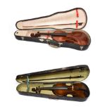 Violin 14'' one piece back, labelled 'Giov. P. Maggini' cased with two bows; together with another
