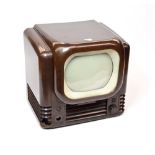 A Bush Type TV12B Television Receiver, 1950-1, 405-line, 9-inch screen, white mask, in mottled brown