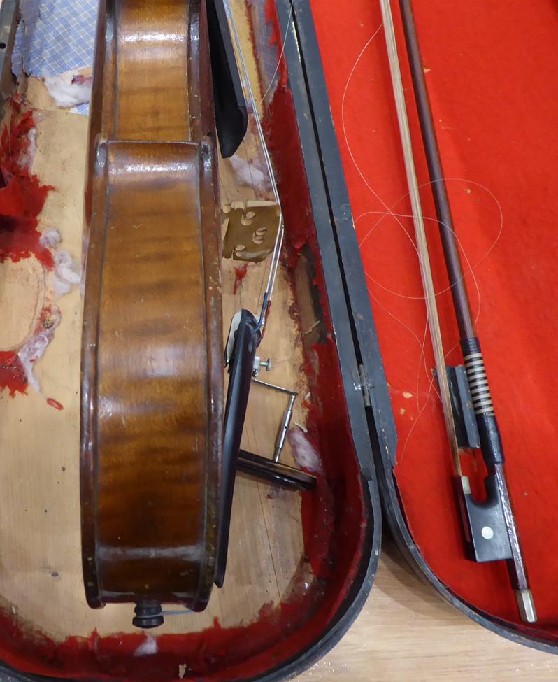 Violin 14 1/8'' two piece back, ebony fingerboard, branded 'Hopf' on back under button, cased with - Image 13 of 21