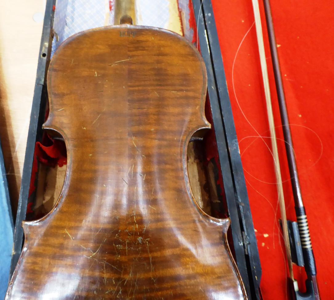 Violin 14 1/8'' two piece back, ebony fingerboard, branded 'Hopf' on back under button, cased with - Image 18 of 21