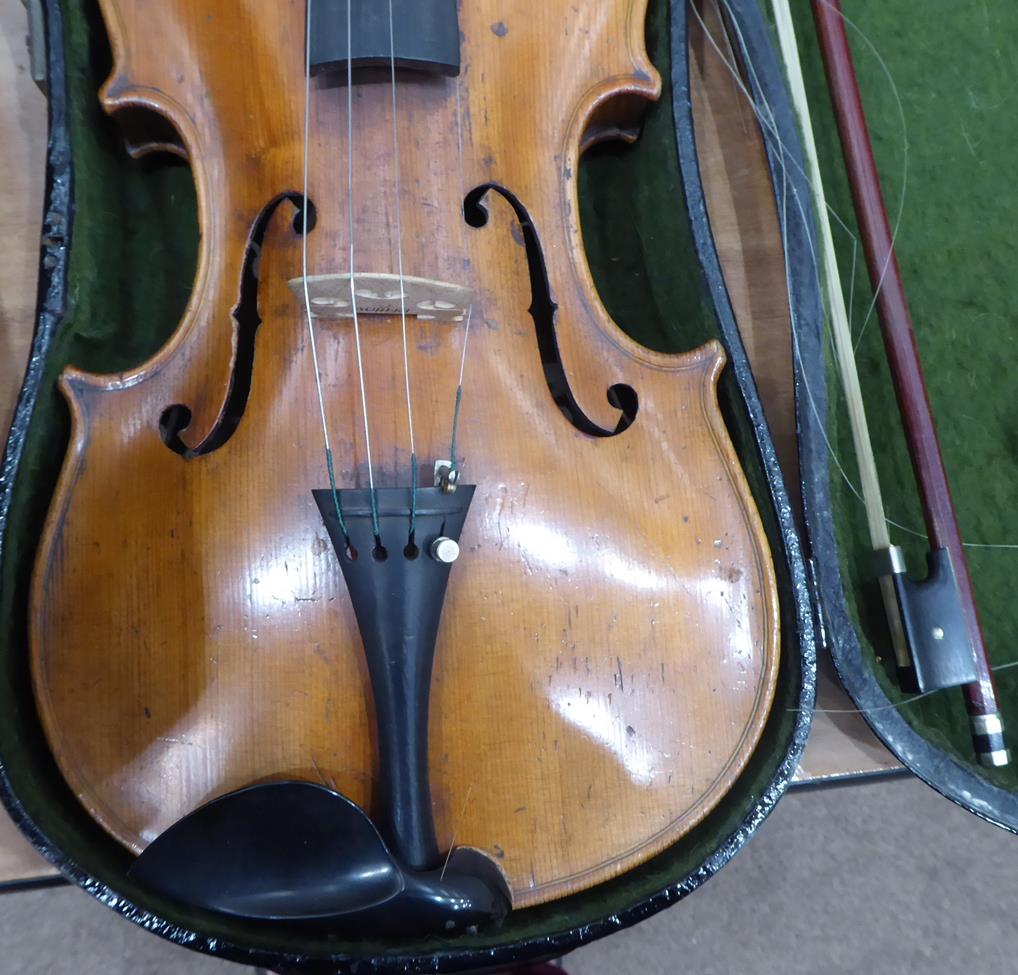 Violin 14'' two piece back, ebony fingerboard, labelled 'Jacobus Stainer In Absam Prope Oenipontum - Image 3 of 23