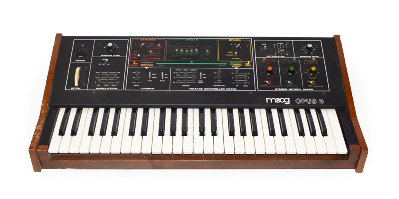 MOOG Opus 3 Model 339BX no.2708X Sythesizer, labelled 'Moog Music Inc 2500 Walden Ave, Buffalo NY