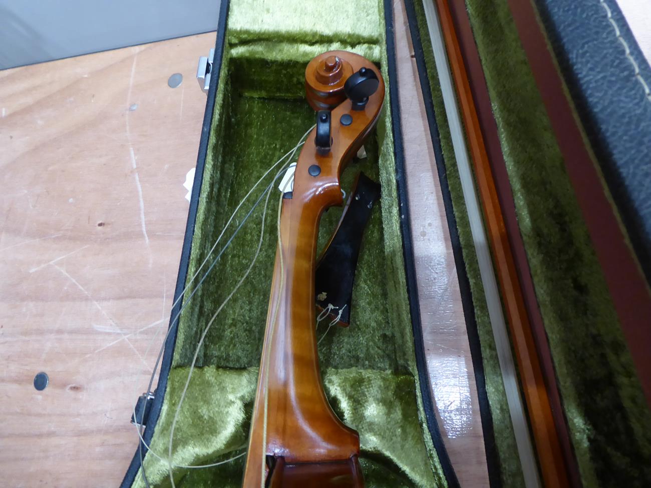 Baroque Violin 14'' two piece back, ebony pegs, ebony inlay to fingerboard and tailpiece, - Image 12 of 20