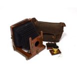 Mahogany Plate Camera with Thornton Pickard shutter and unmarked brass lens