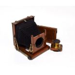 Thornton Pickard Imperial Camera with mahogany body, brass fittings, Thornton Pickard shutter and
