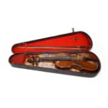 Violin 14 1/8'' two piece back, ebony fingerboard, branded 'Hopf' on back under button, cased with