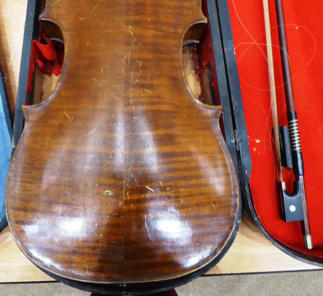 Violin 14 1/8'' two piece back, ebony fingerboard, branded 'Hopf' on back under button, cased with - Image 17 of 21