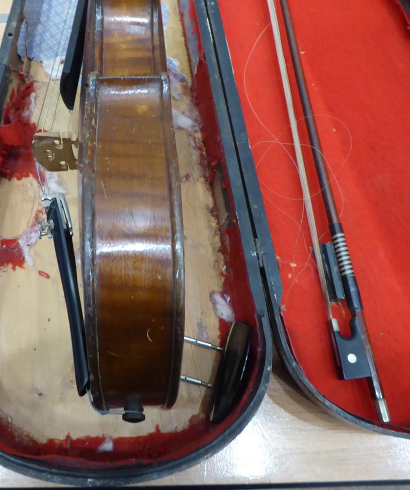 Violin 14 1/8'' two piece back, ebony fingerboard, branded 'Hopf' on back under button, cased with - Image 7 of 21