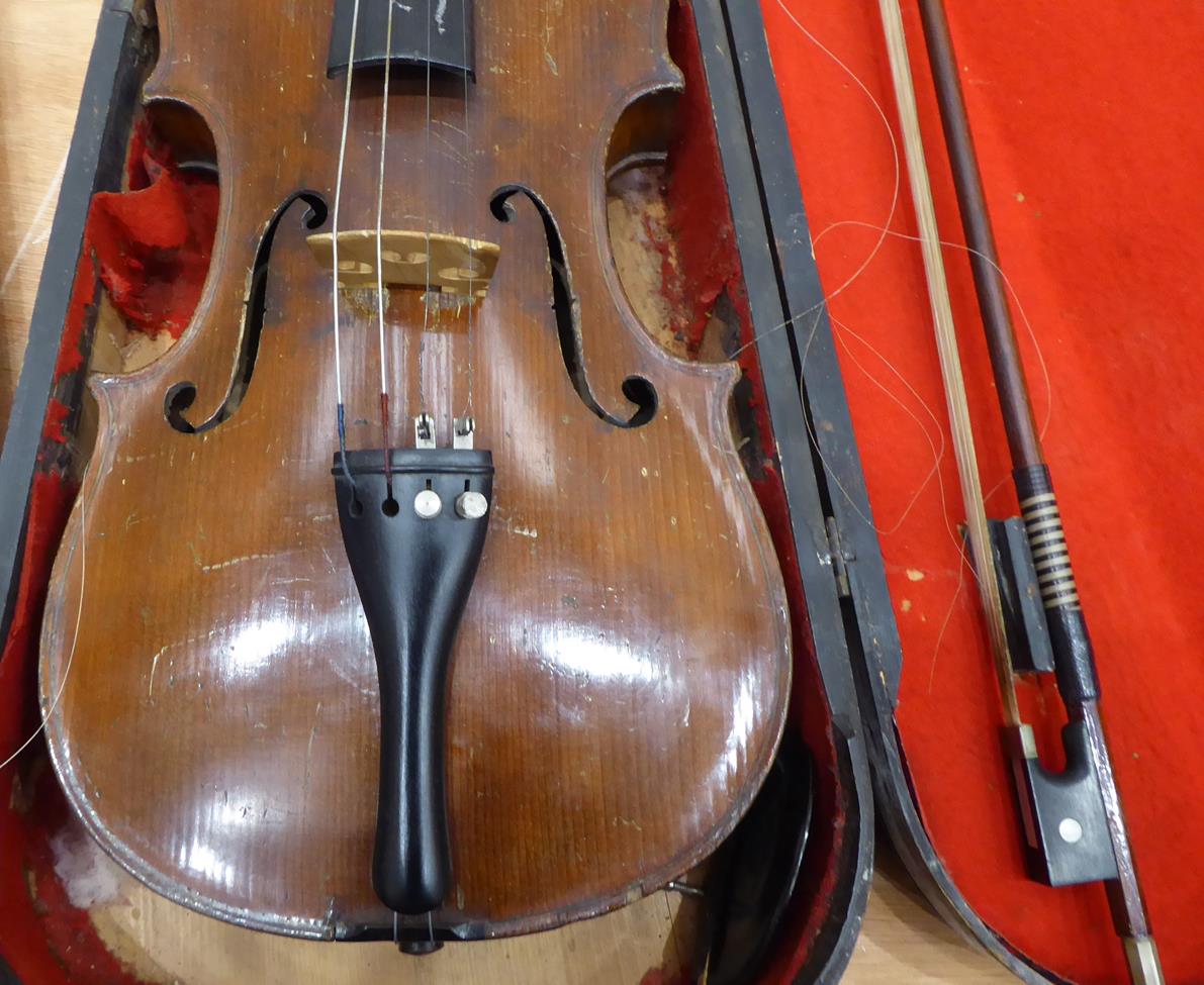 Violin 14 1/8'' two piece back, ebony fingerboard, branded 'Hopf' on back under button, cased with - Image 2 of 21