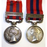 Two India General Service Medals, 1854, one with clasp BHOOTAN, renamed to J.ARMSTRONG, 55 REGT.;