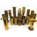 A Collection of Fifteen Various First World War Trench Art Vases, made from brass shell cases of