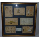 Stalag XVIIIC Prisoner of War Interest - A Collection of Seven Hand Drawn Cartoons, five signed