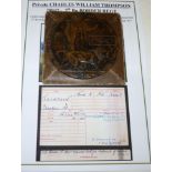 A First World War Memorial Plaque, to (20947) CHARLES WILLIAM THOMPSON, in cardboard envelope of