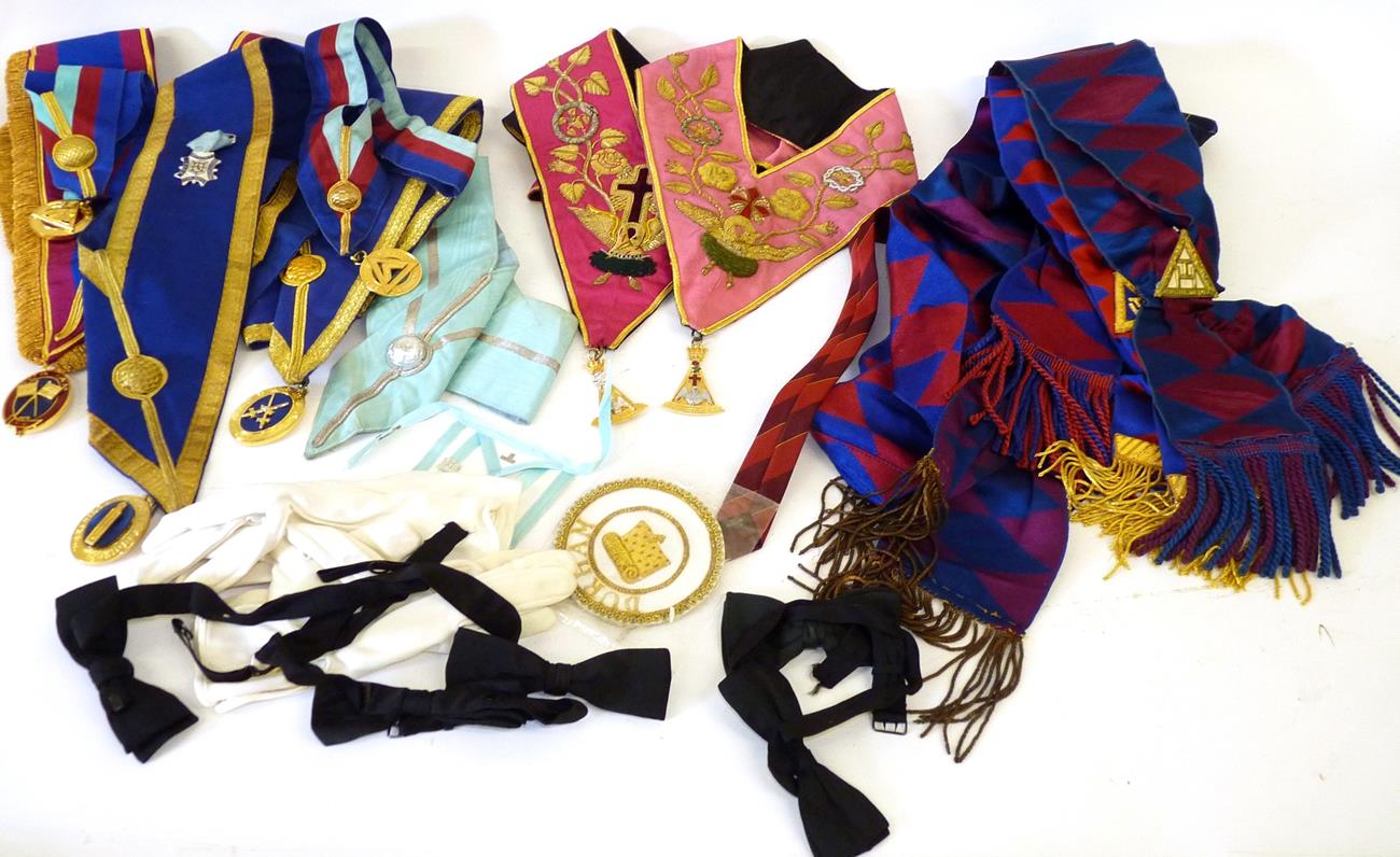 A Quantity of Masonic Regalia, including two Rose Croix 18th Degree Collars with gilt metal and