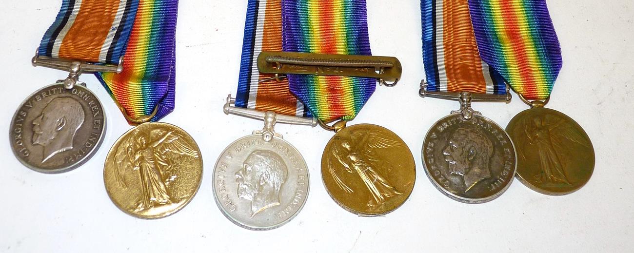 Three First World War Pairs, each comprising British War Medal and Victory Medal, awarded to 5-