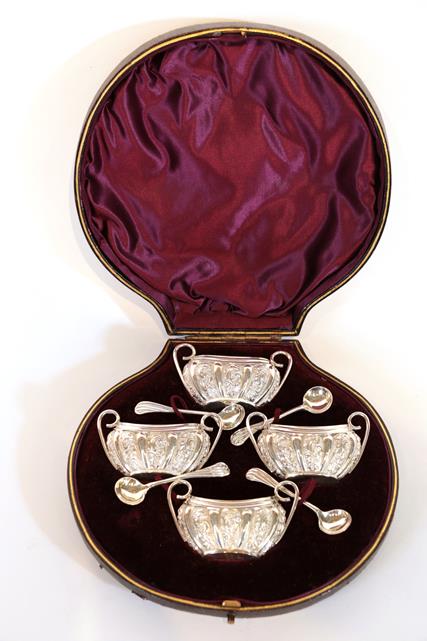 A Cased Set of Four Victorian Silver Salt-Cellars and Spoons, The Salt-Cellars Maker's Mark