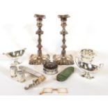 A Collection of Silver and Silver Plate, including: two George III silver salt-cellars, London, 1801