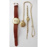 A Roamer Wristwatch with 9 Carat Gold Bracelet; a Gilt Metal Fob Watch on chain; and another