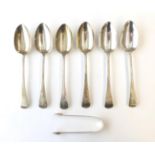 A Set of Six George IV Silver Table-Spoons and a Pair of George III Silver Sugar-Tongs, the table-