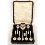A Cased Set of Six George VI silver spoons and a Serving Spoon En Suite, by Barker Brothers Silver