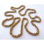 A Yellow Metal Fancy Link Chain, with applied plaque stamped '355', length 80cm. Gross weight 73.8