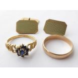 A Pair of 9 Carat Gold Cufflinks; An 18 Carat Gold Sapphire Cluster Ring, finger size J; and A 9