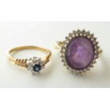 An 18 Carat Gold Sapphire and Diamond Cluster Ring, finger size L; and An 18 Carat Gold Amethyst and