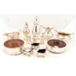 A Collection of Silver and Silver Plate, including: a five-piece condiment-set, comprising: two