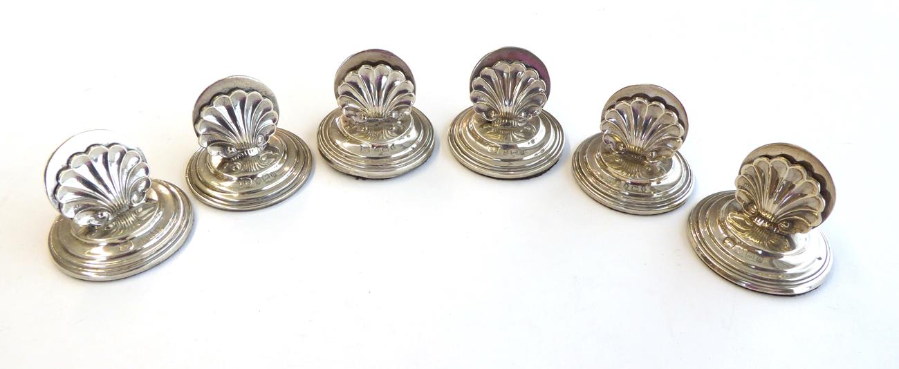 A Set of Six George V Silver Place-Card Holders, by Harry Hayes, Birmingham, 1904 and 1905, each