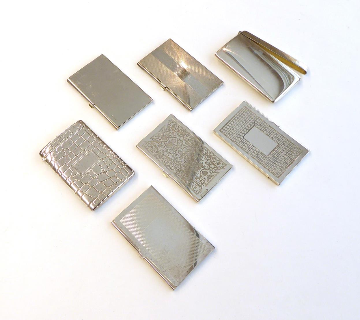 Seven Various Elizabeth II Silver Card-Cases, Various Maker's and Dates, variously oblong shaped,