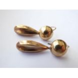 A Pair of Victorian Drop Earrings, unmarked, drop length 4.6cm . Gross weight 3.5 grams