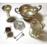 A Collection of Silver, including: a George V silver bowl, circular and with two leaf-capped