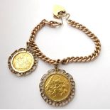 A Charm Bracelet, each link stamped '9' and '.375', hung with a 1906 half sovereign and a 1903