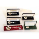 Six Various Elizabeth II Silver Reproduction Spoons, each in a fitted case, two copies of a 16th